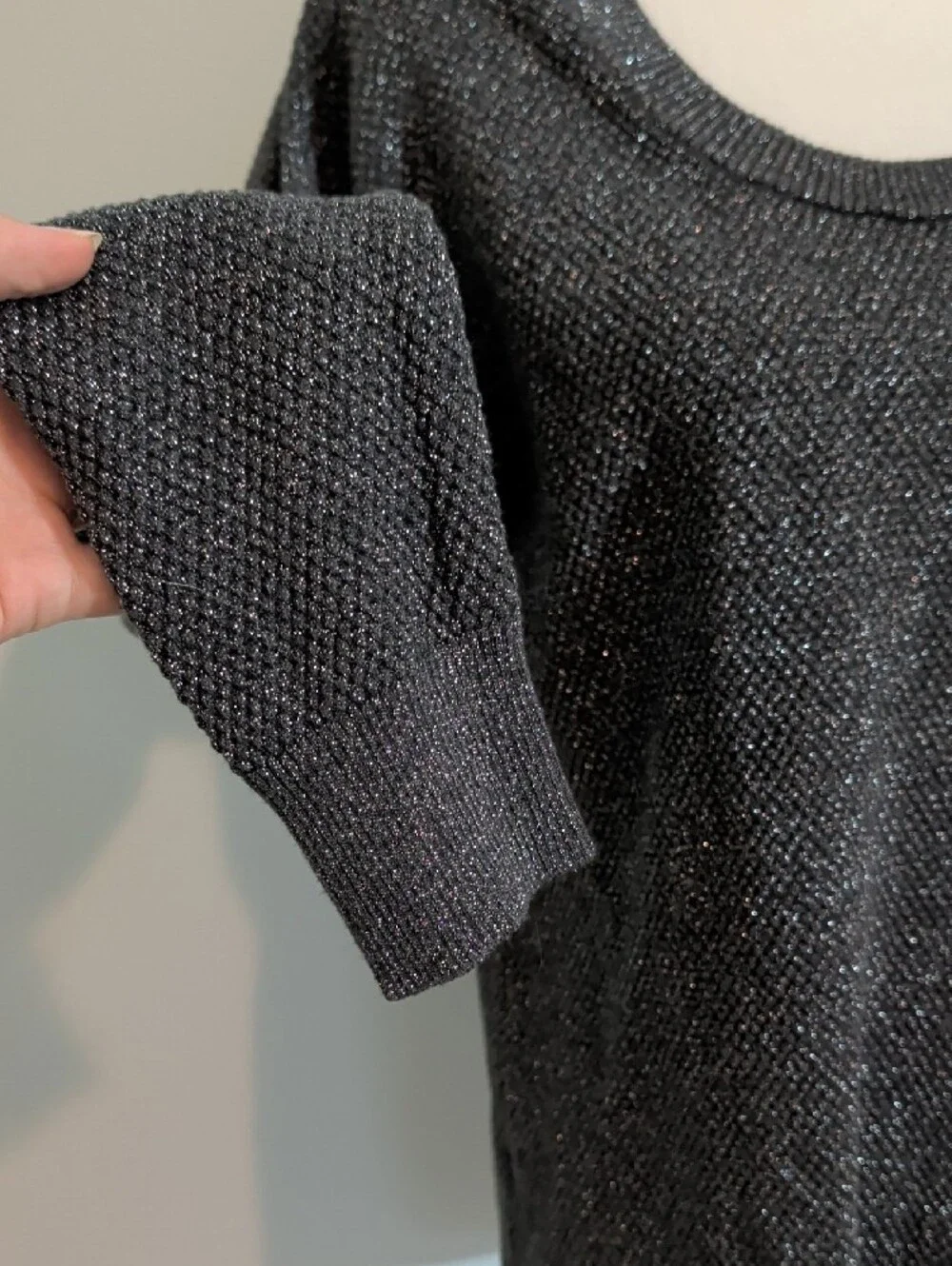 Michael Kors Black Metallic Knit Top long sleeve cold shoulder sleeve M